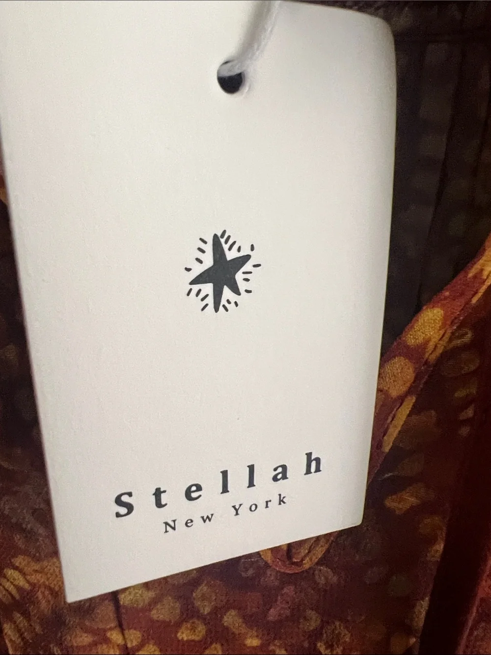 Stellah Women's Rust & Mustard Swirl Tie-Neck Long Sleeve Blouse
